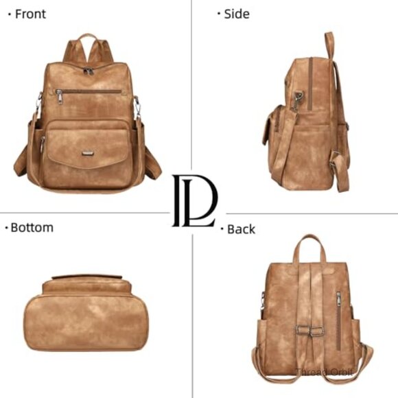Leather Backpack Purse Convertible Shoulder Bag Work Handbag with Wristlet